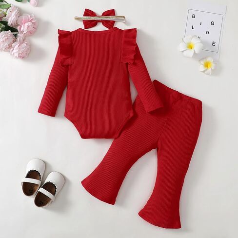 Newborn Baby Girls Clothes Outfit Ruffle Long Sleeve Ribbed Knit Romper Pants Set Fall Winter in Saudi Arabia