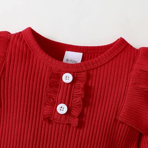 Newborn Baby Girls Clothes Outfit Ruffle Long Sleeve Ribbed Knit Romper Pants Set Fall Winter in Saudi Arabia