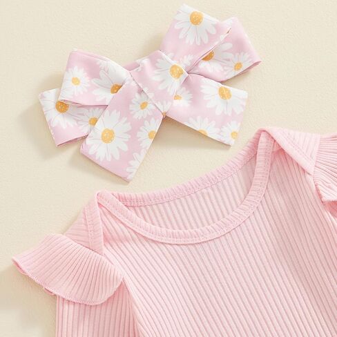 Newborn Baby Girl Clothes Fall Infant Outfit Knit Long Sleeve Romper Jumpsuits + Print Pants + Headband Sets in Saudi Arabia