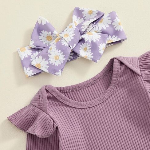 Newborn Baby Girl Clothes Fall Infant Outfit Knit Long Sleeve Romper Jumpsuits + Print Pants + Headband Sets in Saudi Arabia