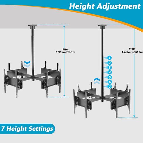 Four Sided Ceiling TV Mount Bracket, 32-50 Inch Full Motion - 4 Movement Flat/Curved Screen Bracket, Telescopic Height Adjustment in Saudi Arabia