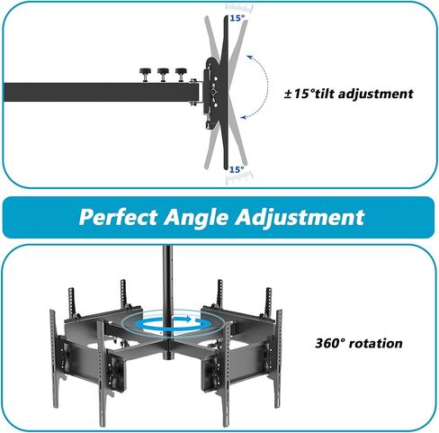 Four Sided Ceiling TV Mount Bracket, 32-50 Inch Full Motion - 4 Movement Flat/Curved Screen Bracket, Telescopic Height Adjustment in Saudi Arabia
