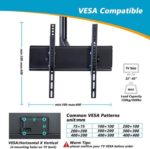 Four Sided Ceiling TV Mount Bracket, 32-50 Inch Full Motion - 4 Movement Flat/Curved Screen Bracket, Telescopic Height Adjustment in Saudi Arabia