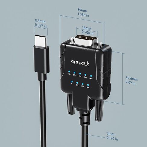 1-Port Industrial USB-C to Serial/RS232 (DB9) Converter Adapter w/ 9 x LEDs (Compatible for Windows 11, macOS 14, U2RS232-C) in Saudi Arabia
