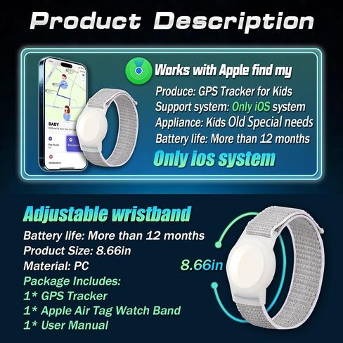 GPS Tracker for Kids, Teen, Special Needs, Elderly - Real-Time Mini Locator Watch Band - No Monthly Fee - Hidden Tracking Device for iOS, White, A12123 in Saudi Arabia