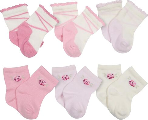 Gerber Baby Girls' 6-Pair Wiggle Proof Sock, Pink Floral, 0-6 Months in Saudi Arabia