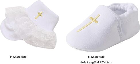 Baby Baptism Shoes and Socks,Embroidered Cross Baptism Shoes with Christening Socks for Baby Girls Easter Gifts in Kuwait