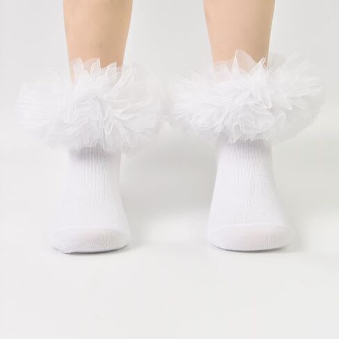 Girls socks fluffy ruffled edge princess dress socks lace dance socks newborn/baby/toddler/girl in Kuwait