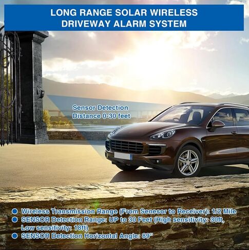 SOLO WiFi طويل المدى إنذار لاسلكي للممر، مستشعر حركة مقاوم للطقس، جهاز استقبال يعمل بالطاقة الشمسية وجهاز استقبال الرنين، مراقبة وحماية الممتلكات الخارجية والداخلية، تنبيه دخول الأعمال in Kuwait