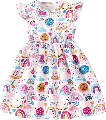 Toddler Girls Ruffle Dress Baby Girl Heart Dress Floral Summer Dress Cartoon Cotton Sleeveless Casual Dressy 1-8T in Saudi Arabia