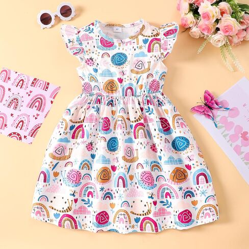 Toddler Girls Ruffle Dress Baby Girl Heart Dress Floral Summer Dress Cartoon Cotton Sleeveless Casual Dressy 1-8T in Saudi Arabia