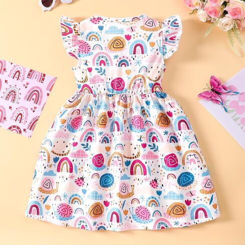 Toddler Girls Ruffle Dress Baby Girl Heart Dress Floral Summer Dress Cartoon Cotton Sleeveless Casual Dressy 1-8T in Saudi Arabia