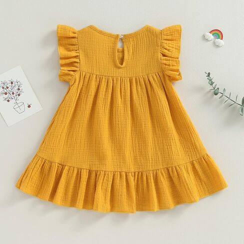 Kids Toddler Baby Girl Summer Cotton Linen Dress Flying Sleeve Mexican Ethnic Embroidery Floral Sundress Casual Dress in Saudi Arabia