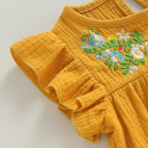 Kids Toddler Baby Girl Summer Cotton Linen Dress Flying Sleeve Mexican Ethnic Embroidery Floral Sundress Casual Dress in Saudi Arabia