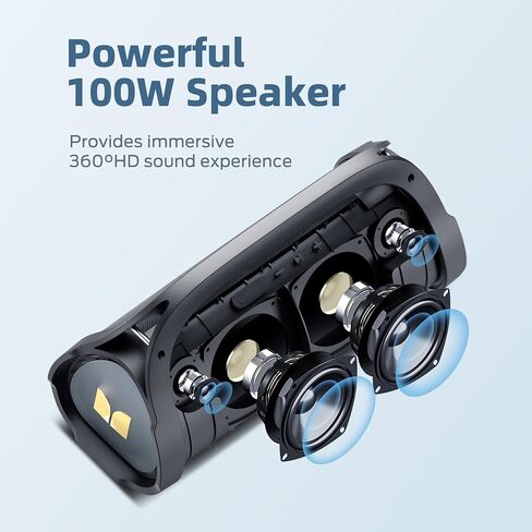 Monster Adventurer Max Bluetooth Speaker, IPX7 Waterproof Portable Speaker with Double Subwoofer, 100W Stereo Sound and Rich Bass, Wireless Outdoor Speakers for Home, Party, Beach, 24H Play, Gold in Saudi Arabia