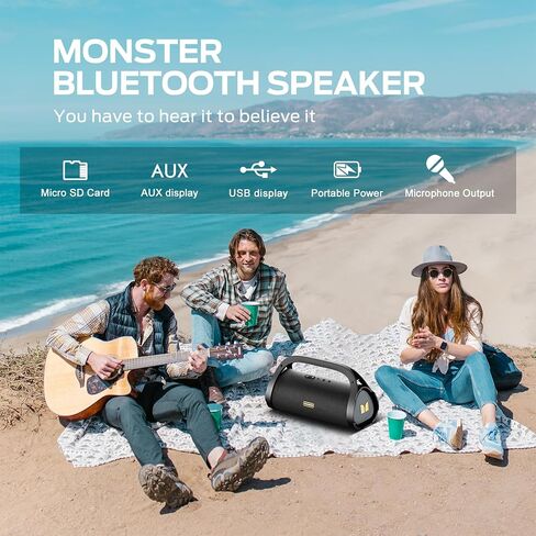 Monster Adventurer Max Bluetooth Speaker, IPX7 Waterproof Portable Speaker with Double Subwoofer, 100W Stereo Sound and Rich Bass, Wireless Outdoor Speakers for Home, Party, Beach, 24H Play, Gold in Saudi Arabia