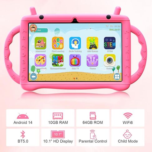 Kids Tablet 10 inch Android 14 Tablet for Kids Octa-Core 10+64GB GMS Certified Learning Tablet with WiFi 6, Bluetooth 5.2, Dual Camera, Parental Control Child Tablet with Drop-Proof Case in Kuwait