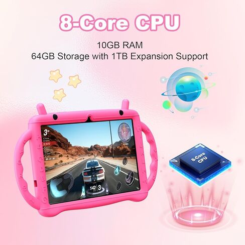Kids Tablet 10 inch Android 14 Tablet for Kids Octa-Core 10+64GB GMS Certified Learning Tablet with WiFi 6, Bluetooth 5.2, Dual Camera, Parental Control Child Tablet with Drop-Proof Case in Kuwait