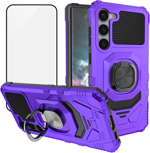 Ailiber for Samsung Galaxy S24 Case with Kickstand, Galaxy S24 5G Case with Screen Protector, for Magnetic Car Mount Stand Holder, Military Grade, Shockproof Cell Phone Cover for Samsung S24 5G-Black in Kuwait