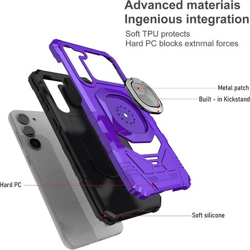Ailiber for Samsung Galaxy S24 Case with Kickstand, Galaxy S24 5G Case with Screen Protector, for Magnetic Car Mount Stand Holder, Military Grade, Shockproof Cell Phone Cover for Samsung S24 5G-Black in Kuwait