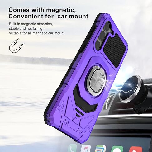 Ailiber for Samsung Galaxy S24 Case with Kickstand, Galaxy S24 5G Case with Screen Protector, for Magnetic Car Mount Stand Holder, Military Grade, Shockproof Cell Phone Cover for Samsung S24 5G-Black in Kuwait