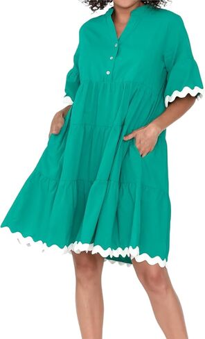 PINUPART Women's Casual Short Frill Sleeve Tiered Trim RIC Rac Flowy Dress in Saudi Arabia