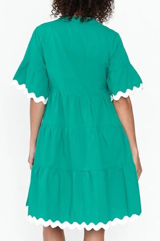 PINUPART Women's Casual Short Frill Sleeve Tiered Trim RIC Rac Flowy Dress in Saudi Arabia