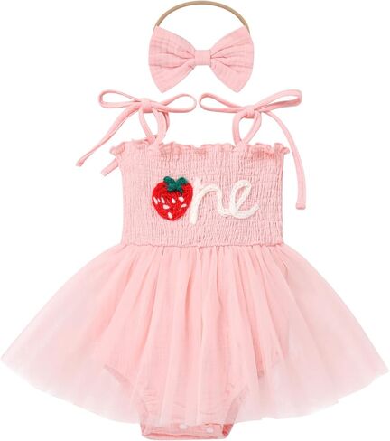 IDOPIP Baby Girl Berry One 1st Birthday Outfit Boho Romper Smocked Ruffle Tutu Dress with Headband for Cake Smash Photo Shoot in Saudi Arabia