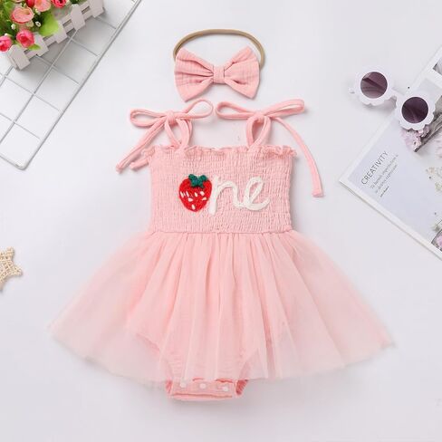 IDOPIP Baby Girl Berry One 1st Birthday Outfit Boho Romper Smocked Ruffle Tutu Dress with Headband for Cake Smash Photo Shoot in Saudi Arabia