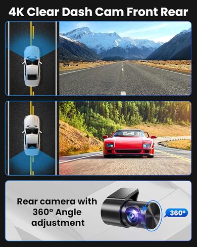 Dash Cam Front Rear 4K/1080P, Dash Camera for Cars Build in WIFI, Full HD Dash Cam with APP Control, 3.94‘’ IPS Screen Dash camera with 32GB SD Card, G-Sensor, WDR, 24Hr Parking Mote, Loop Recording in Saudi Arabia