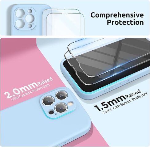 SURPHY Designed for iPhone 15 Pro Case with Screen Protector and Lanyard, Phone Strap and Liquid Silicone Phone Case (Camera protective + Soft Microfiber Lining) 6.1 inch 2023 (Light Blue) in Saudi Arabia