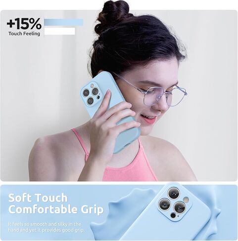SURPHY Designed for iPhone 15 Pro Case with Screen Protector and Lanyard, Phone Strap and Liquid Silicone Phone Case (Camera protective + Soft Microfiber Lining) 6.1 inch 2023 (Light Blue) in Saudi Arabia