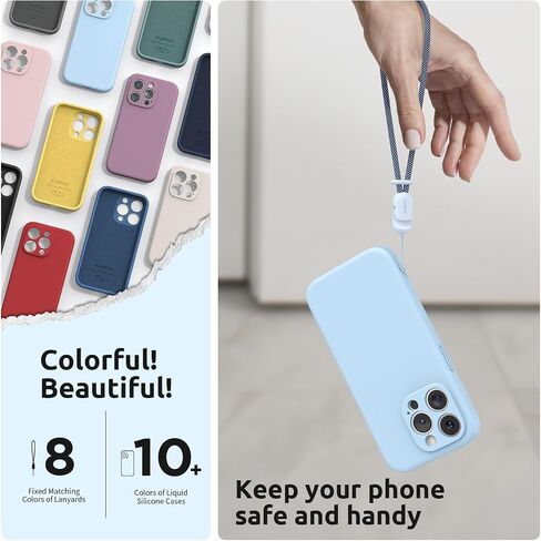 SURPHY Designed for iPhone 15 Pro Case with Screen Protector and Lanyard, Phone Strap and Liquid Silicone Phone Case (Camera protective + Soft Microfiber Lining) 6.1 inch 2023 (Light Blue) in Saudi Arabia