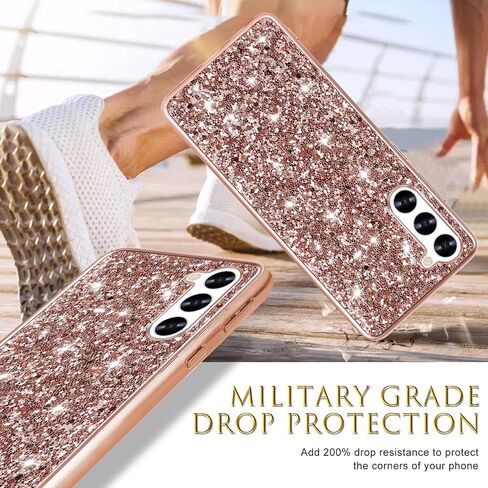 Silicone Case for Samsung Galaxy S24 Plus 5G Case Glitter Sparkle Bling, Hybrid Matte Back Case High Impact Heavy Duty Shockproof Protective Cover Samsung S24 Plus Cute Case for Women 6.7" (Black) in Saudi Arabia