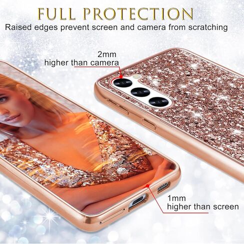 Silicone Case for Samsung Galaxy S24 Plus 5G Case Glitter Sparkle Bling, Hybrid Matte Back Case High Impact Heavy Duty Shockproof Protective Cover Samsung S24 Plus Cute Case for Women 6.7" (Black) in Saudi Arabia