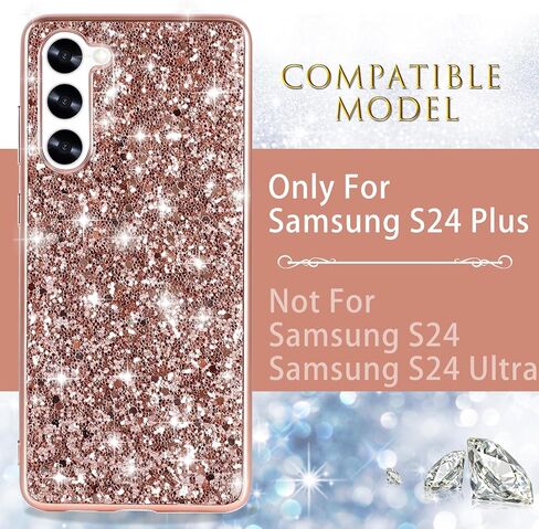 Silicone Case for Samsung Galaxy S24 Plus 5G Case Glitter Sparkle Bling, Hybrid Matte Back Case High Impact Heavy Duty Shockproof Protective Cover Samsung S24 Plus Cute Case for Women 6.7" (Black) in Saudi Arabia