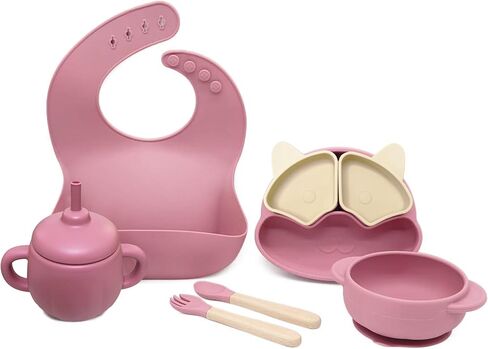 A 6-piece BPA Free Children Tableware Custom Silicone Bowl Weaning Suction Plate Baby And Toddler Feeding Set (Dark pink) in Saudi Arabia