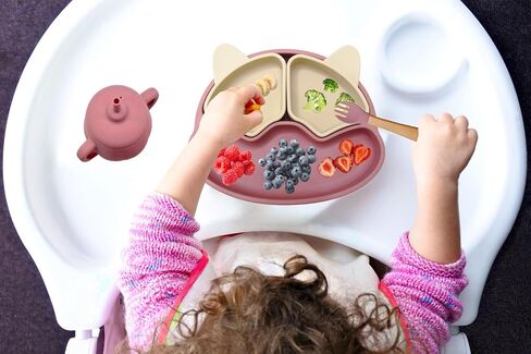 A 6-piece BPA Free Children Tableware Custom Silicone Bowl Weaning Suction Plate Baby And Toddler Feeding Set (Dark pink) in Saudi Arabia