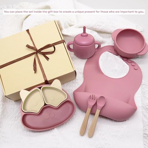 A 6-piece BPA Free Children Tableware Custom Silicone Bowl Weaning Suction Plate Baby And Toddler Feeding Set (Dark pink) in Saudi Arabia