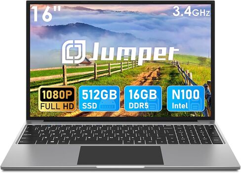 كمبيوتر محمول Jumper، 16 جيجابايت DDR5 512 جيجابايت SSD، وحدة المعالجة المركزية Celeron N5095، حتى 2.9 جيجا هرتز، شاشة FHD 1200P IPS، كمبيوتر محمول مع 4 مكبرات صوت ستيريو، بطارية 38WH، 4 مكبرات صوت، نظام تبريد، لوحة مفاتيح رقمية، 16 بوصة. in Kuwait