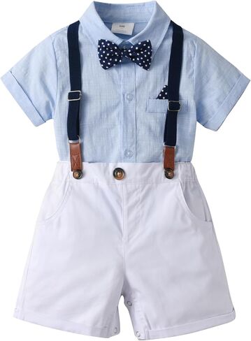 Baby Boys Gentleman Shorts Sets, Infant Shirt+Shorts+Bow Tie+Suspenders,Toddler Outfits Suits in Saudi Arabia
