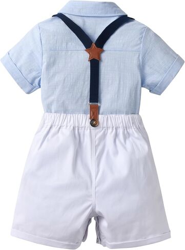 Baby Boys Gentleman Shorts Sets, Infant Shirt+Shorts+Bow Tie+Suspenders,Toddler Outfits Suits in Saudi Arabia