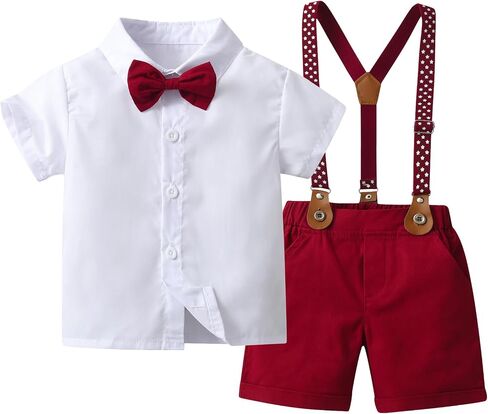 Baby Boys Gentleman Shorts Sets, Infant Shirt+Shorts+Bow Tie+Suspenders,Toddler Outfits Suits in Saudi Arabia