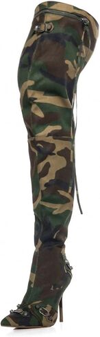Women's Camo Knee High Boots Slouch High Heels Boots Pointed Stiletto Casual Pull-On Tall Boot Party Dress Shoes in Saudi Arabia