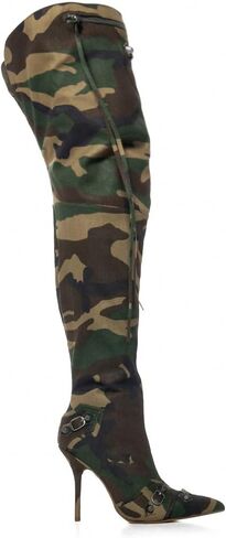 Women's Camo Knee High Boots Slouch High Heels Boots Pointed Stiletto Casual Pull-On Tall Boot Party Dress Shoes in Saudi Arabia