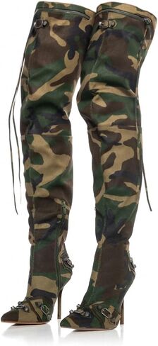 Women's Camo Knee High Boots Slouch High Heels Boots Pointed Stiletto Casual Pull-On Tall Boot Party Dress Shoes in Saudi Arabia