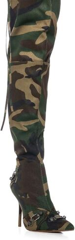 Women's Camo Knee High Boots Slouch High Heels Boots Pointed Stiletto Casual Pull-On Tall Boot Party Dress Shoes in Saudi Arabia