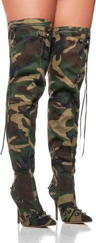 Women's Camo Knee High Boots Slouch High Heels Boots Pointed Stiletto Casual Pull-On Tall Boot Party Dress Shoes in Saudi Arabia