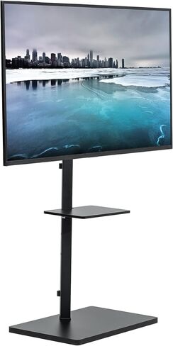 VIVO Height Adjustable TV Floor Stand, 37 to 75 inch Plasma LED LCD Screen Display Mount, Accessory Shelf, Max VESA 600x400mm, Black, STAND-TV75E in Saudi Arabia