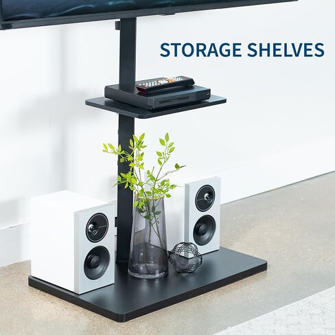 VIVO Height Adjustable TV Floor Stand, 37 to 75 inch Plasma LED LCD Screen Display Mount, Accessory Shelf, Max VESA 600x400mm, Black, STAND-TV75E in Saudi Arabia